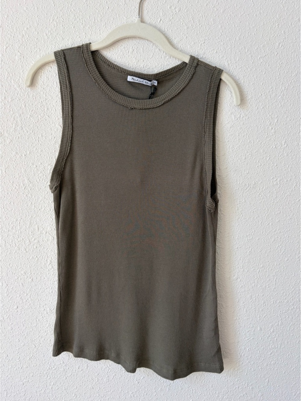 Michael Stars Liv Muscle Tank Waffle Knit Olive One Size Neutral Minimalist